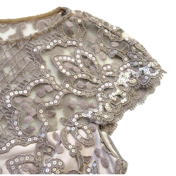 NWT TADASHI SHOJI Miranda in Sand Petal Sequin Embroidered Tulle Sheath Dress 2 - Picture 6 of 13